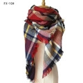 Oversized cashmere-like scarf with colorful red, blue, and yellow plaid patterns and tassels - 140x140cm / 10# Wine Red Multicolor Plaid