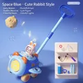 Space-themed blue airplane bubble walker for kids with bunny pilot and music lights - Blue Space Rabbit Walker [Rechargeable] Lights Music