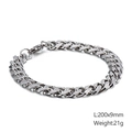 Pulsera de cadena cubana de 9mm de acero inoxidable plateado para hombre, 200mm largo - Estilo de Ancho 9mm (KB126685-Z)
