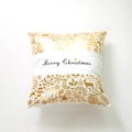 Funda de cojín navideña blanca con copos de nieve dorados y texto Merry Christmas - 45*45cm(con 400g núcleo) / Estilo 1