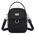 Schwarze Nylon Umhängetasche für Handys mit Multi-Pocket-Design und Gurt - Schwarz