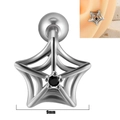 Silver spider web earring with black zircon stone and 9mm size specification detail - Spider Web - Vintage Silver with Black Zirconia