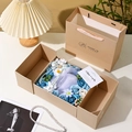 Exquisite blue and white soap flower gift box with matching beige carry bag and card - Gift Box Flower Blue