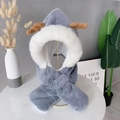 Sciarpa con cappuccio invernale grigia per bimbi con ecopelliccia e corna di renna - Stile Corna - Grigio