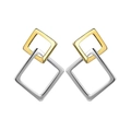 Gros plan de boucles d'oreilles carrées entrelacées avec placage d'or et d'argent - Boucles d'Oreilles Carrées Bicolores