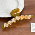 Pinza per capelli in acetato marrone con fiori di resina rosa e strass scintillanti - 12.2CM / Marrone