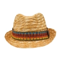 Classic straw cowboy sun hat with ethnic colorful band for summer beach vacation - One Size / Beige (Colorful Woven Band)