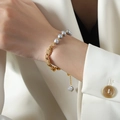 French style gold twisted chain bracelet with elegant grey freshwater pearls and charms - Freshwater Pearl Style (E379-18cm)
