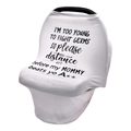 Detail of baby car seat cover in white fabric with social distance warning text print - Light Gray