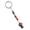 Portachiavi con pietre chakra e ciondolo a fungo in quarzo verde con anello in argento - Agata Indiana