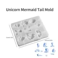 Translucent unicorn and mermaid tail silicone mold for DIY resin jewelry and keychains - Unicorn Mermaid Tail Mold