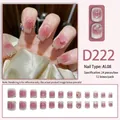 Pink gradient press-on nails with 3D butterflies and heart glitter designs in ballet shape - Pink White Gradient Transparent Butterfly Heart (D222)