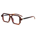 Classic tortoise shell double bridge square sunglasses with black and gold temples - Leopard Frame Clear Lens