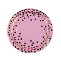 Pink disposable party plate with golden polka dots for festive birthday table setting - Small Paper Plates
