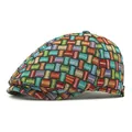 Colorful geometric woven flat cap with vintage ethnic pattern and textured fabric - Adjustable / Colorful Plaid
