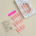 Set dettagliato di unghie finte french con fiocchi 3D, perle, adesivi e lima per unghie - Rosa Nude French Con Fiocco Orsetto 3D E Perla (XD-70-60)