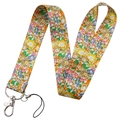 Floral print lanyard for keys and phone with colorful yellow and orange flowers - KP204-5 Orange Purple Floral Lanyard