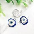 Blue evil eye enamel connector charms in silver alloy with rhinestones for DIY jewelry - Bright Silver Blue Evil Eye-14590