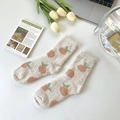 Calcetines de casa gruesos en forro polar coral blanco crema con patrones de melocotón naranja - Talla única / Naranja Caqui