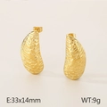Pendientes geométricos irregulares de acero inoxidable dorado con textura en relieve - Estilo Largo Ondulación 3D (KE115145-KFC) / Dorado