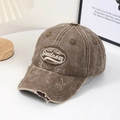 Vintage distressed brown baseball cap with New York embroidery and ripped details - Coffee