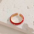Adjustable gold plated open ring with vibrant red enamel and sparkling zircon accents - Red