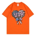 T-shirt orange à manches courtes avec imprimé cœur USA et motif léopard élégant - Orange 318