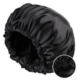 Adjustable black satin sleep cap for women featuring dual-layer fabric and sizing buckle - Adjustable / Black + Black
