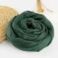 Soft dark green cotton linen scarf with frayed edges in a floral spiral arrangement - 190x100cm / Dark Green