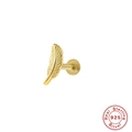 Close-up of golden feather labret stud made of certified 925 sterling silver - Single Gold-Feather Design