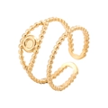 Anillo abierto de doble capa en acero inoxidable chapado en oro de 18k estilo minimalista - Anillo Abierto de Doble Capa Con Cuentas / Dorado