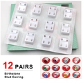 Detailed set of 12 pairs of sterilized birthstone stud earrings in assorted vibrant colors - Steel Color Mixed 12 Colors Zircon (12 Pairs)