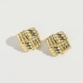 Luxurious 18k gold plated square woven knot earrings with polished finish for women - Woven Style / Gold