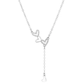 Detail van de zilveren Y-vormige halsketting met schitterende hartvormige hangers - 925 Zilver (40+5cm) / Witgoud