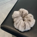 Plush faux mink fur headband in elegant grey for women's autumn winter hair styling - Plush Scrunchie / Gray