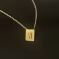 18K gold plated stainless steel rectangle pendant necklace with embossed letter W - Pendant Only / Letter W