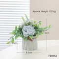 Artificial blue peony in light blue diamond-textured ceramic pot with jute rope, 16cm height - Blue Peony - White Pot Artificial Flower Ornament