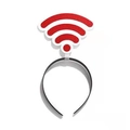 Close-up of red WiFi signal icon decoration on a black Halloween party headband - Red WiFi