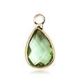 Green teardrop birthstone pendant in golden frame with multi-faceted glass finish - Gold - August