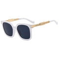 White oversized sunglasses with gold metal chain arms and dark polarized lenses - White Frame Gray Lens