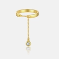 Anello aperto in argento S925 dorato con catena sottile e pendente in zircone scintillante - Oro 18K - Pendente Zircone Singolo (MMR272)