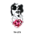 Waterproof temporary tattoo sticker with black and white portrait and pink watercolor rose - Th-273 / 210*148mm