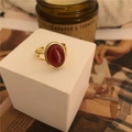 Vintage 925 sterling silver ring featuring a red oval gemstone and adjustable gold band - Gold Band with Reddish Brown Oval Cabochon Gemstone (J1515) / Adjustable Open