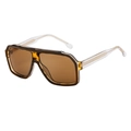 Square aviator sunglasses with brown amber frame and transparent metal core temples - Coffee Tortoise Frame Brown Lens