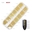 Golden nail art steel beads set in 12-grid box with six sizes for manicure decoration - Gold (NO.01) / 1.0mm-3.0mm