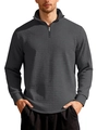 Men's grey quarter-zip waffle knit sweatshirt featuring a structured stand collar - Dark Gray