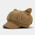 Casquette gavroche marron avec oreilles de chat en laine vintage pour femmes - Taille unique / Kaki