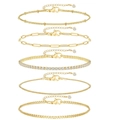 Fünfteiliges vergoldetes Armband-Set mit Büroklammer-, Tennis- und Panzerketten-Gliedern - Gold (Kugel/Büroklammer/Weiße Zirkonia-Tennis/Box/Panzer)