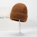Bonnet en maille côtelée marron pour hommes avec revers pour protection hivernale chic - Khaki