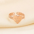 Rose gold adjustable heart ring with Love You engraving and hollow chain band - Heart Love You Lettering Style (KR105027-KFC)